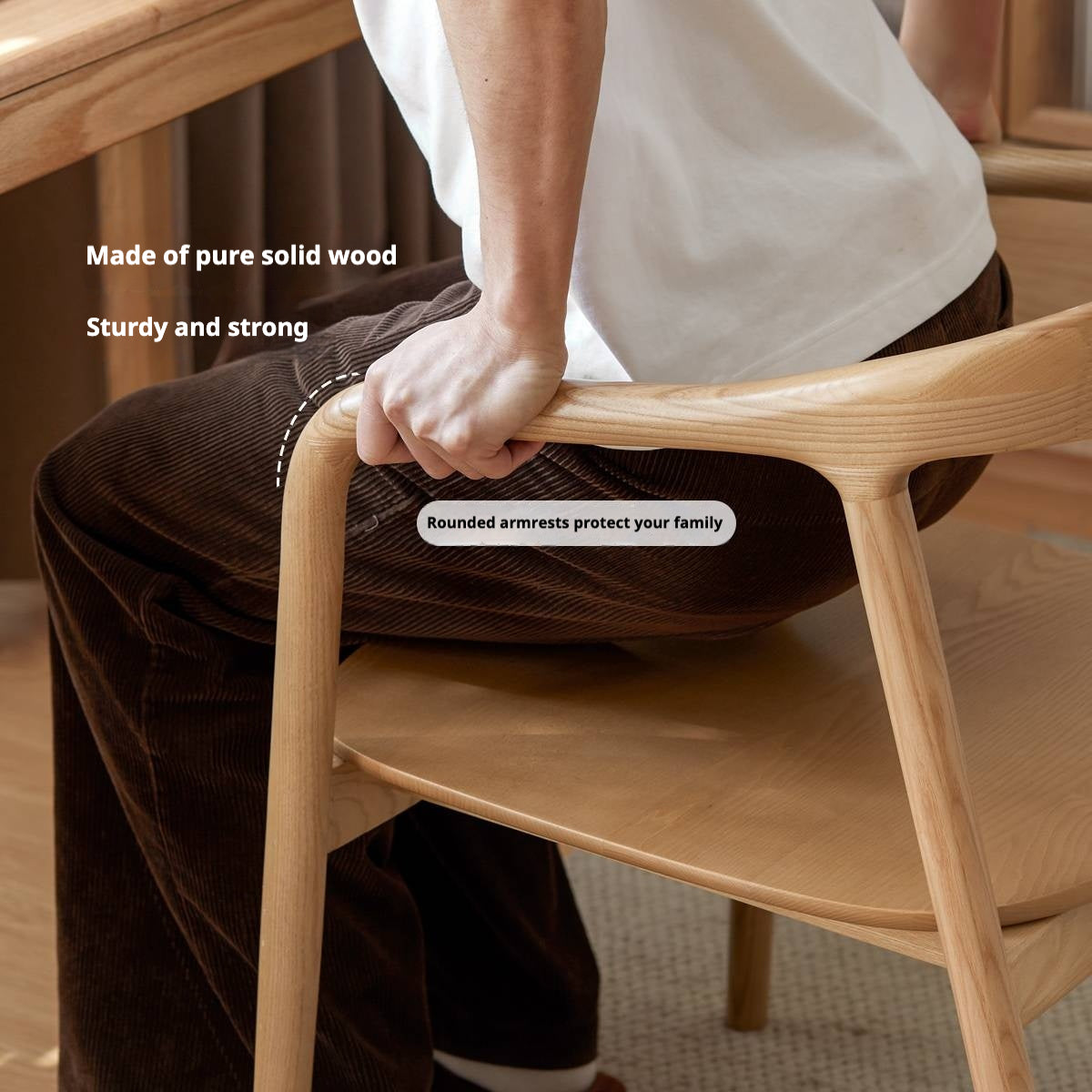 Ash, White Ash, Black Walnut Solid Wood Armchair, Scandinavian Modern Curved Back Accent Chair