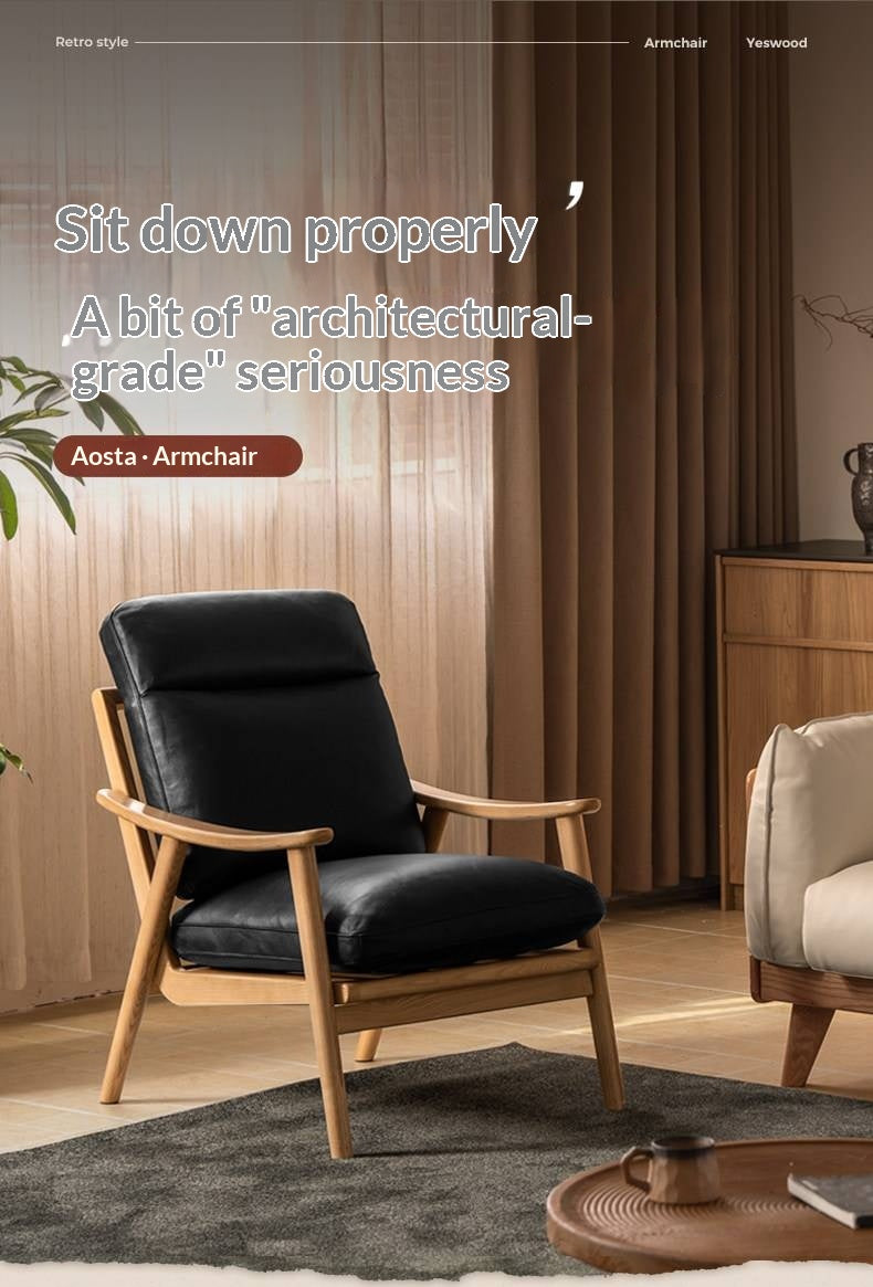2 pcs Ash Solid Wood Genuine Leather, Fabrics Accent Chair, Modern Minimalist Lounge Chair