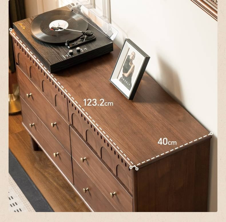Black Walnut, Solid Rubberwood Chest of Drawers.