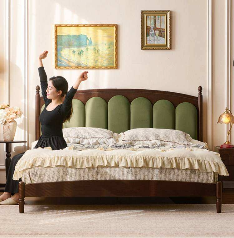 Ash Solid Wood Arched Channel Tufted Platform Bed with Turned Posts