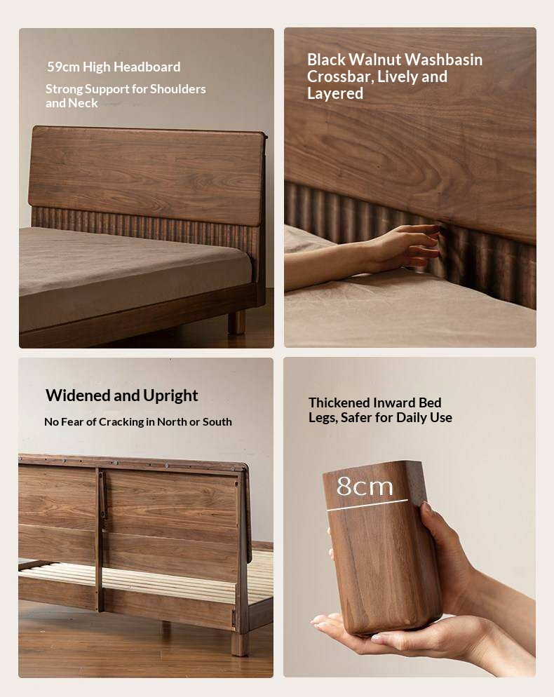 Black Walnut Solid Wood Bed with Italian Light Luxury Design