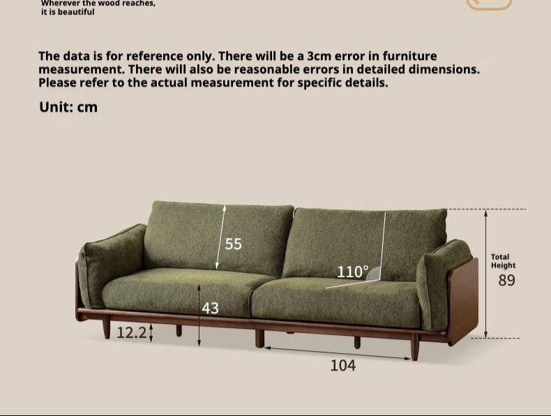 Black Walnut Solid Wood Fabric Sofa