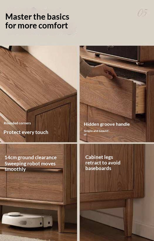 Ash Solid Wood Modern Side Cabinet with Shelved Interior