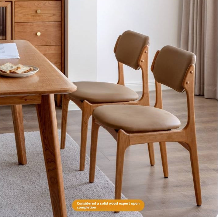 Set 4 pcs Cherry Solid Wood Vintage Dining Chairs Soft Bags Backrests