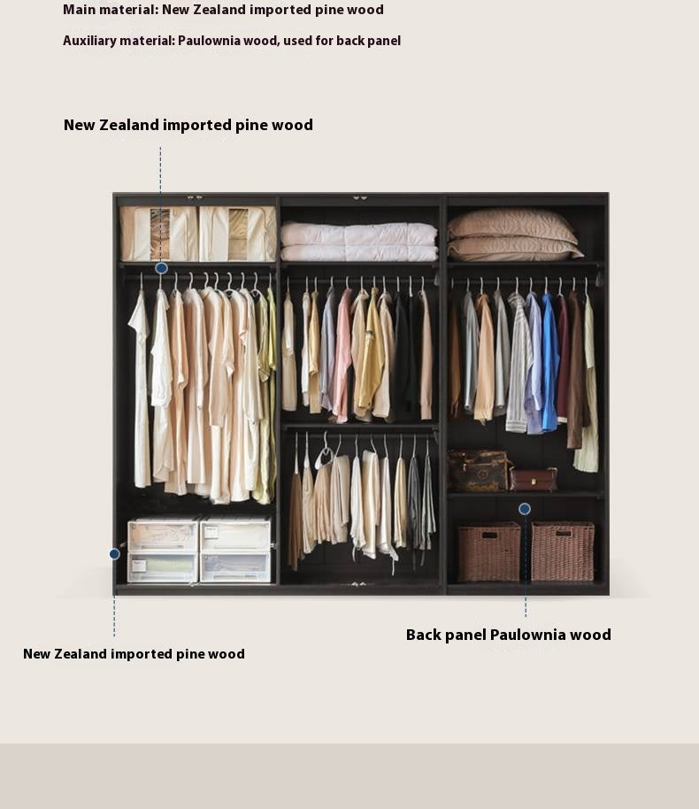 Pine Solid Wood Modern Wardrobe with Light