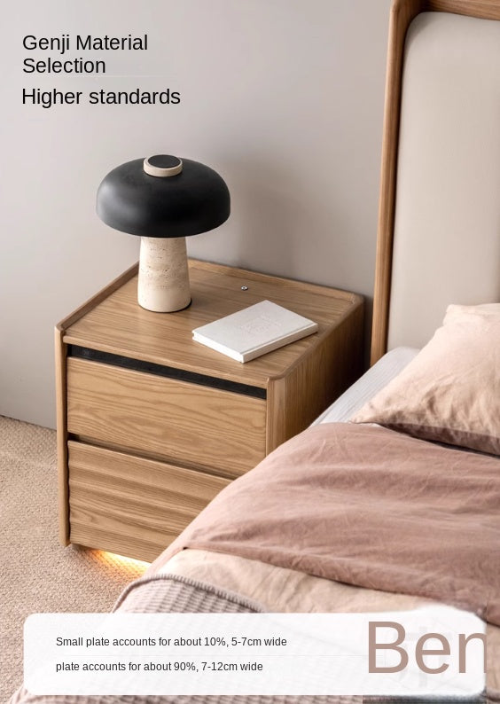 Ash Solid Wood Modern Lighted Nightstand.