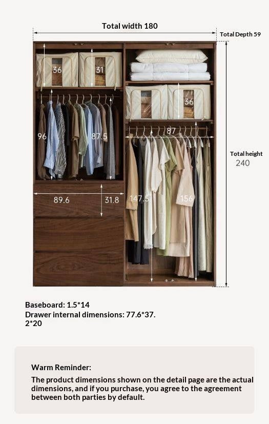 Black Walnut Solid Wood Wardrobe with Italian Style and Storage Cabinet