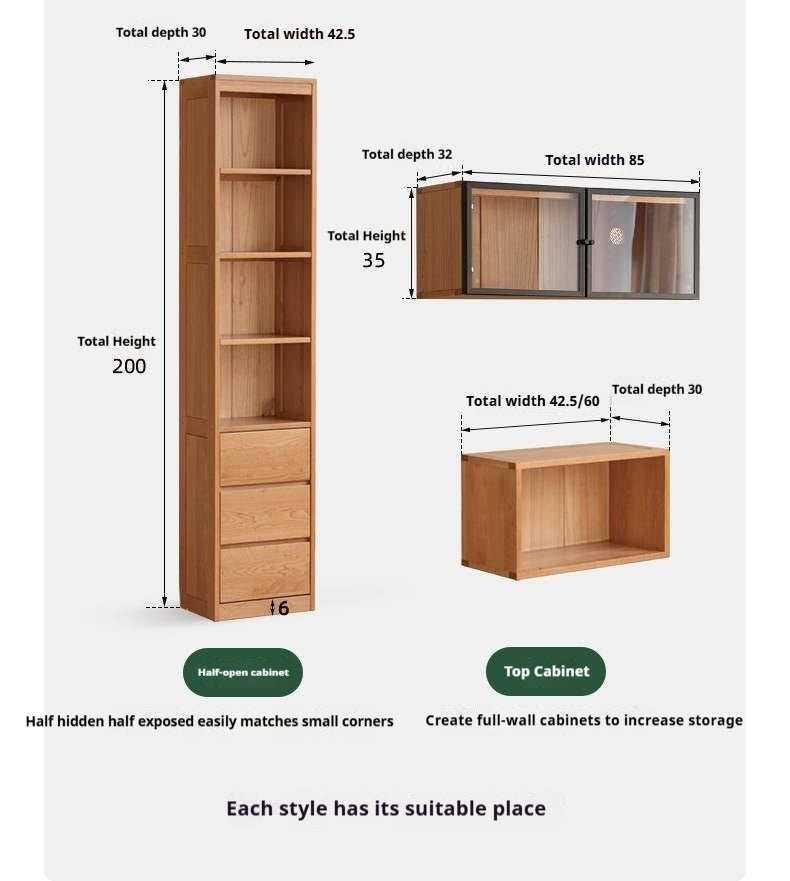 Cherry Solid Wood Floor-Standing Bookcase with Modern Shelving