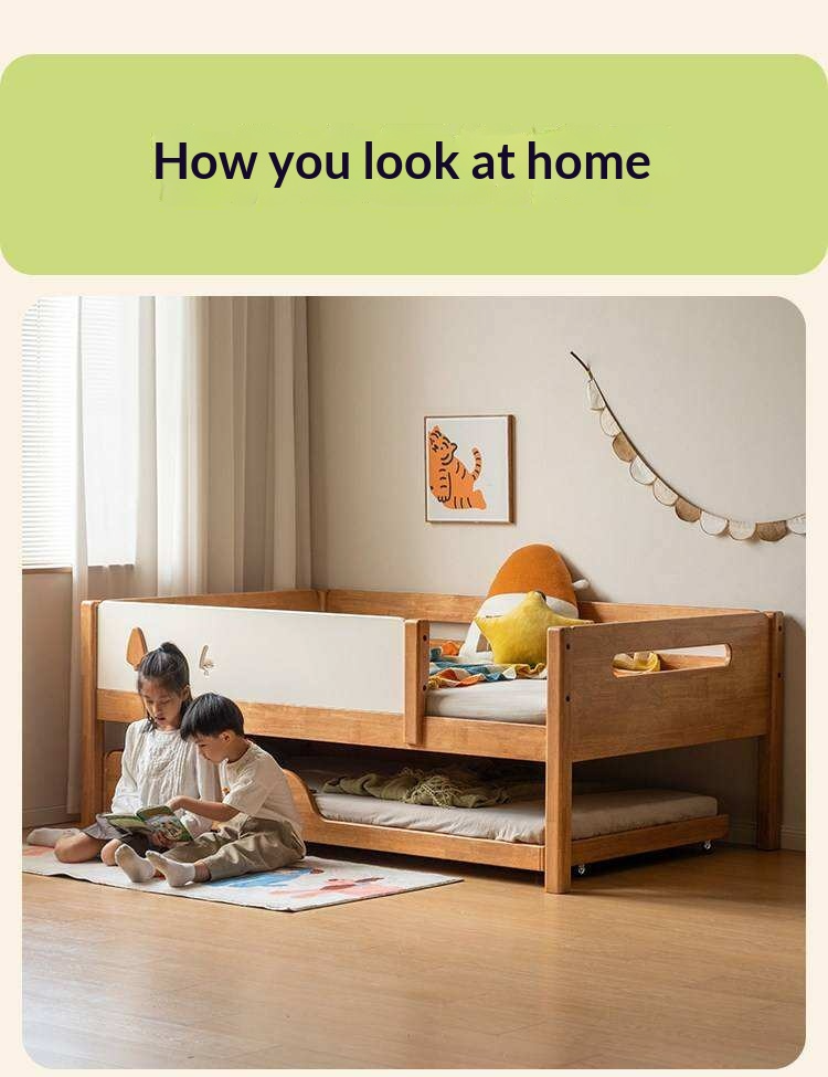 Rubberwood Solid Wood Kids Daybed with Trundle and Safety Guardrails