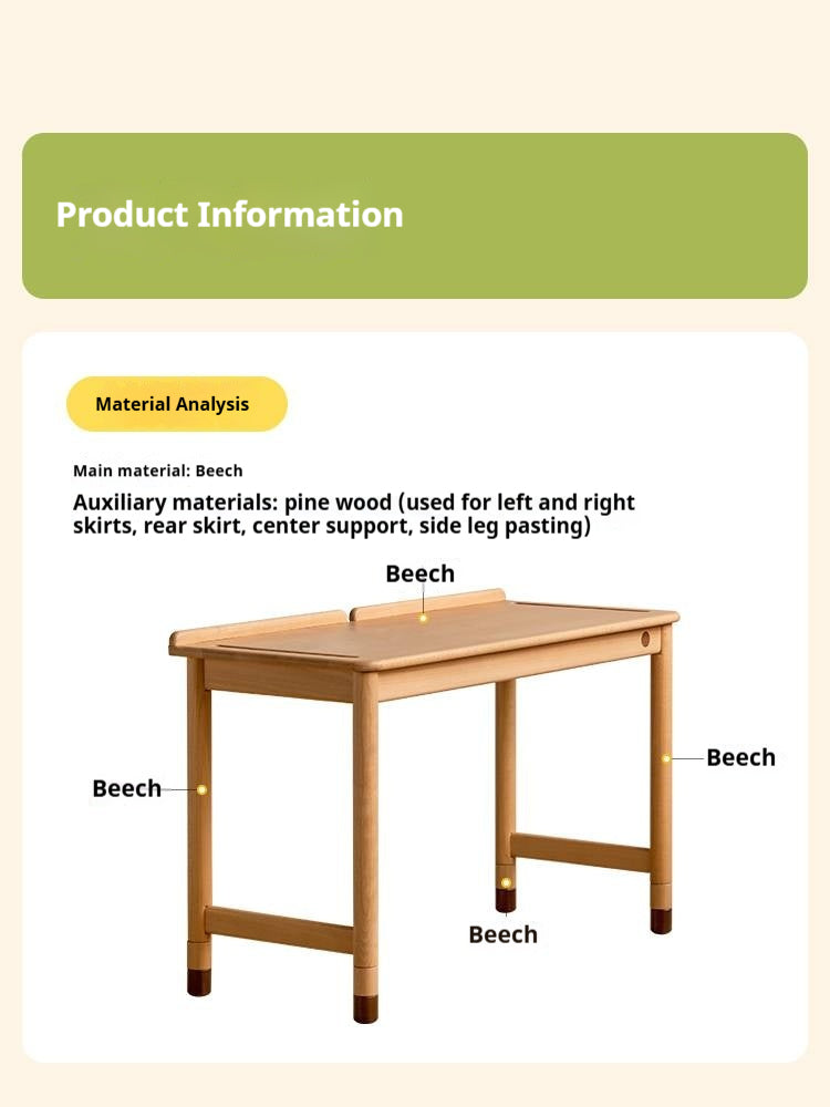 Beech Solid Wood Kids Learning Desk.