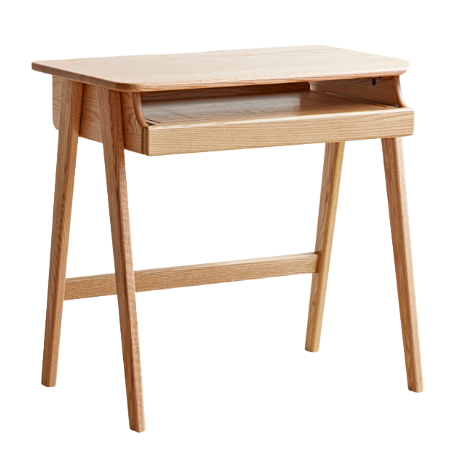 Oak, Solid Rubberwood Narrow Study Desk with Drawers