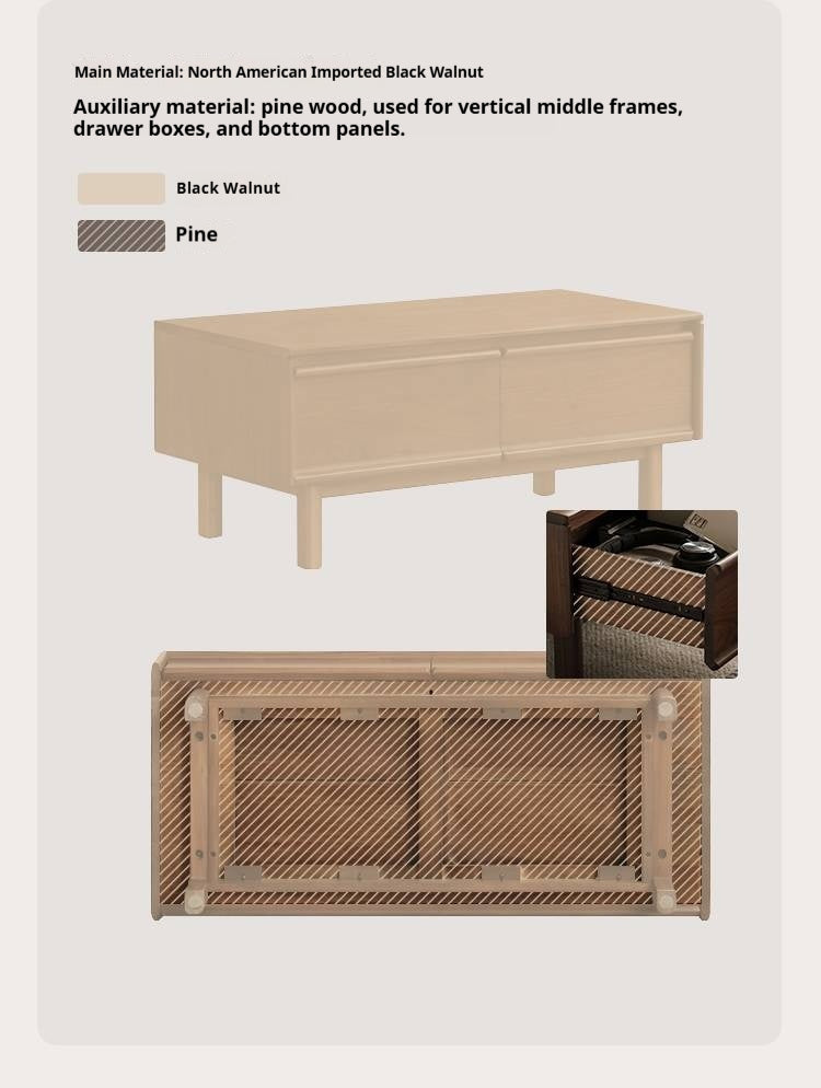 Black Walnut, Ash, Oak Solid Wood, Solid Longan Hardwood Modern Coffee Table