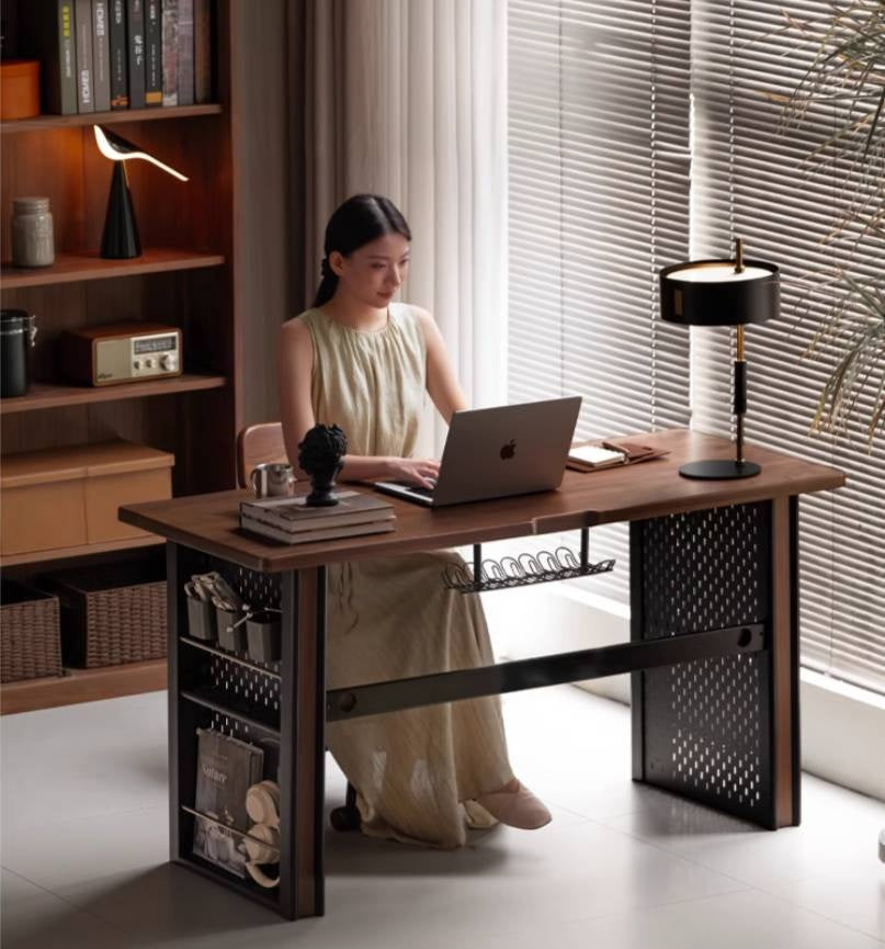 Black Walnut, Merbau Solid Wood Italian Light Luxury Computer Desk