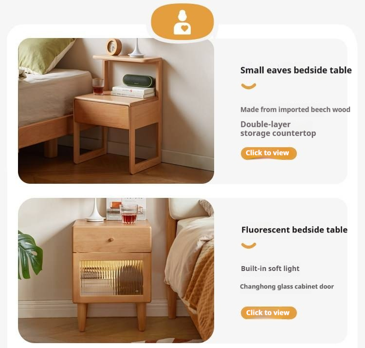 Beech Solid Wood Platform Bed, Headboard-Free Bed, Flush-Edge Floating Bed