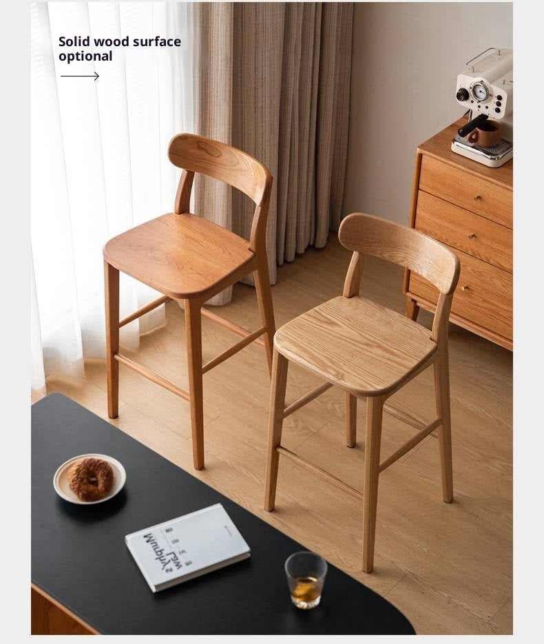Set 3 pcs Cherry, Ash Solid Wood Modern Bar Stool, Height Chair for Kitchen Island