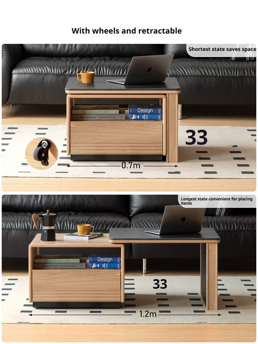 Ash Solid Wood Movable Rock Plate Coffee Table