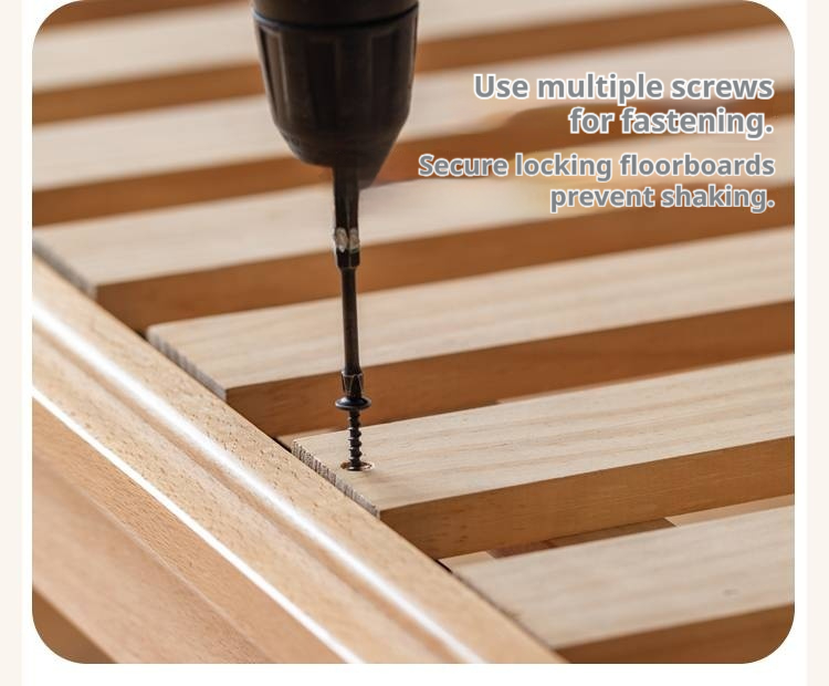 Beech, Rubberwood Solid Wood Kids’ Bed with Guardrail, Platform Bed, Headboard-Free Bed