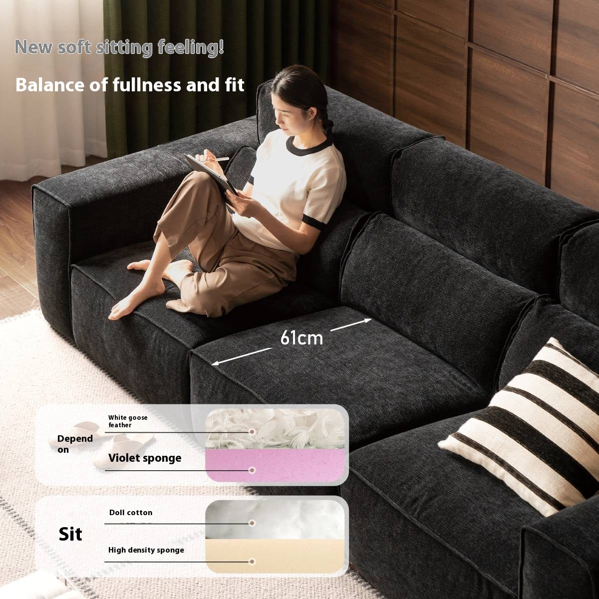 Fabric Modern Style chenille tofu block Sofa.