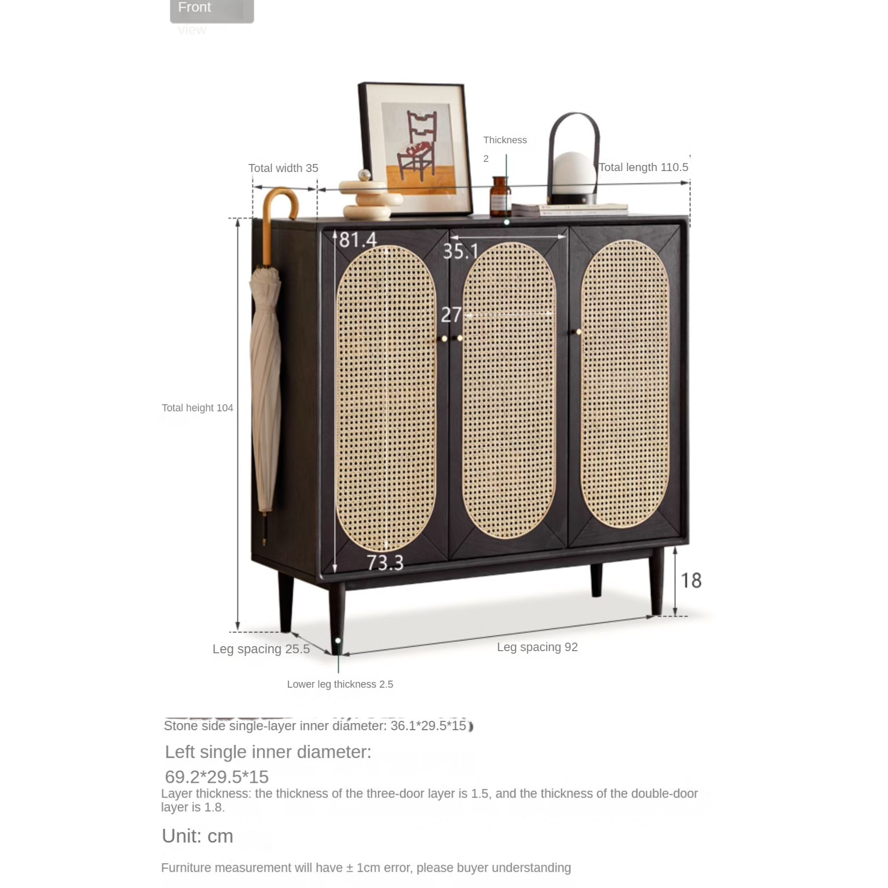 Oak Solid Wood Black Rattan Shoe Cabinet