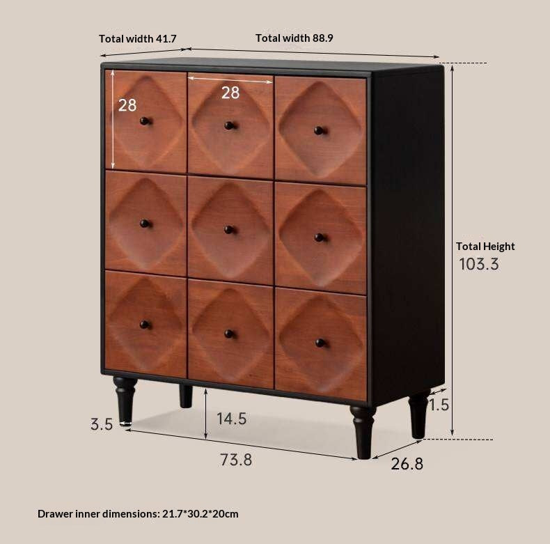 Rubberwood Solid 9-Drawer Dresser, Mid Century Bedroom Storage Cabinet