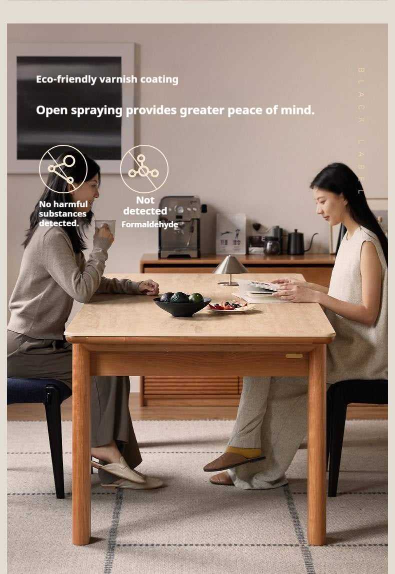 Cherry Solid Wood Vintage Style Slab Dining Table with Sintered Stone Top