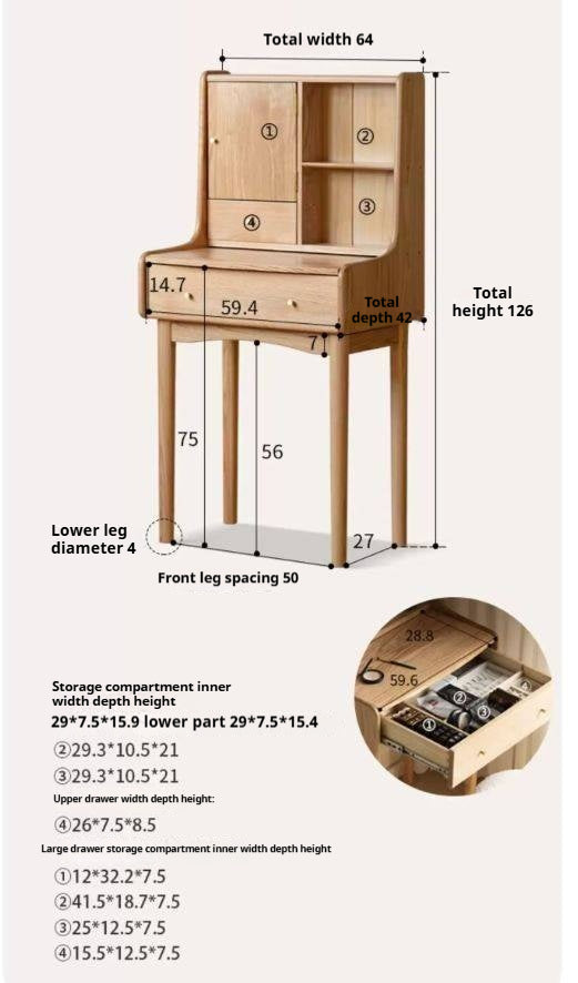 Oak Solid Wood, Solid Rubberwood Vanity Table, Makeup Table.