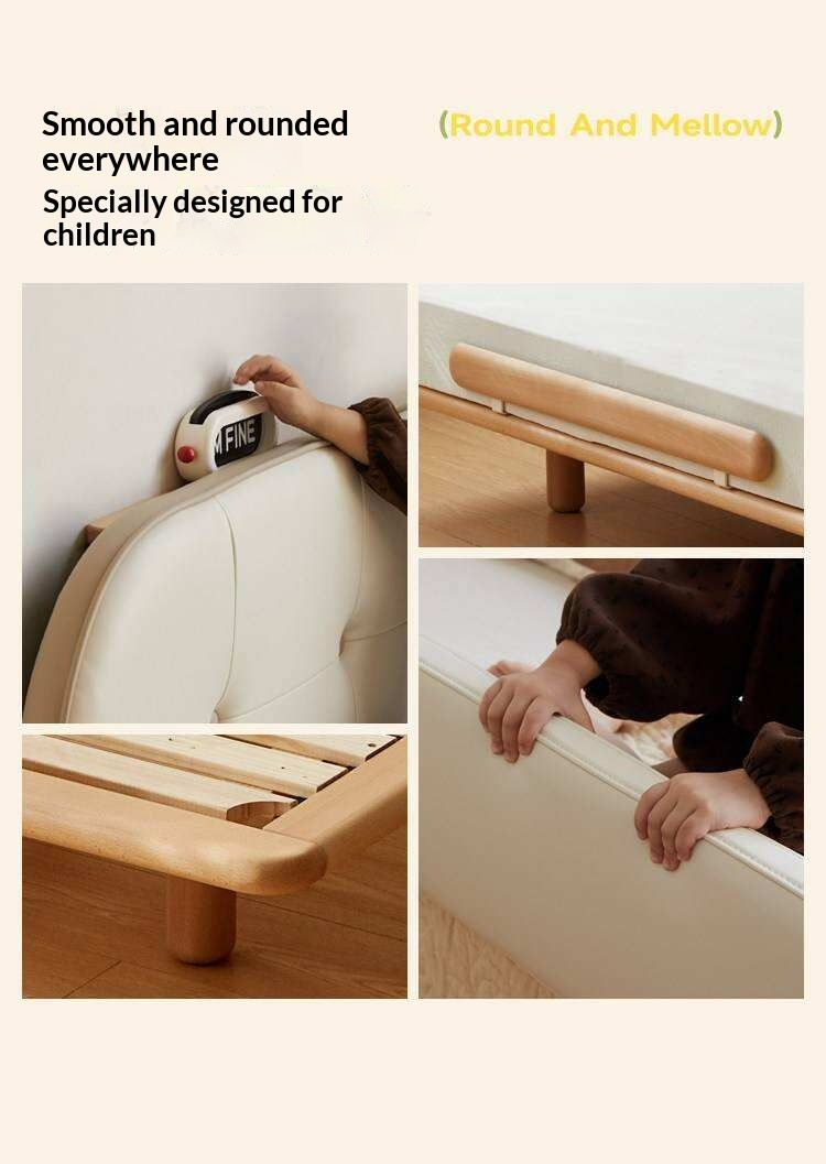 Beech Solid Wood Kids Floating Platform Bed with Upholstered Headboard and Optional Guardrails