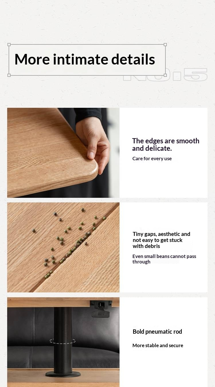 Oak Solid Wood Modern Mobile Elevating Coffee Table