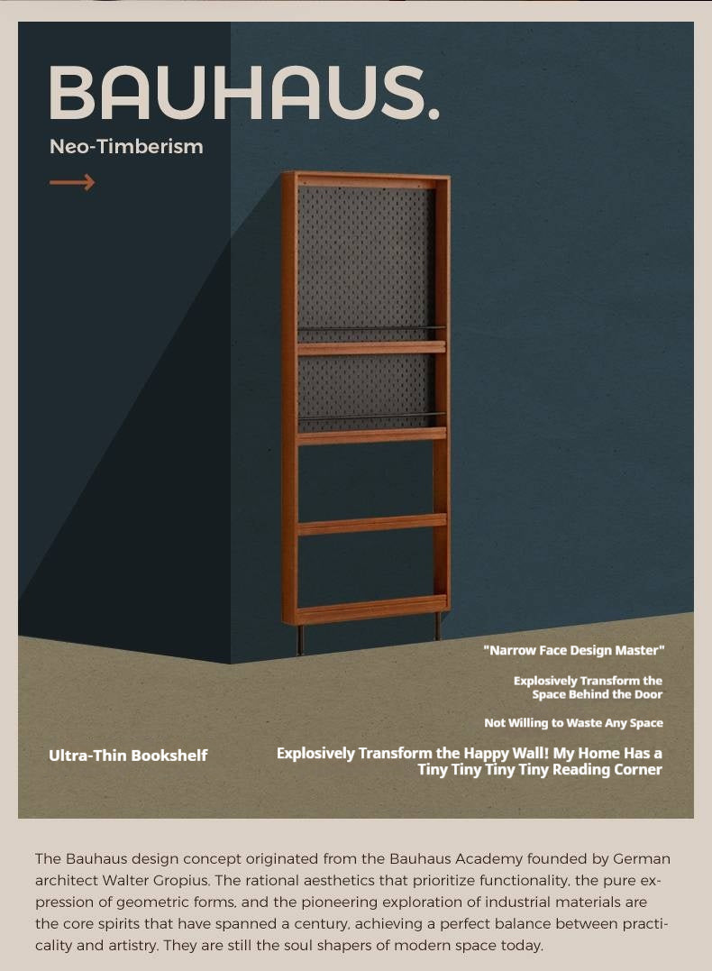 Solid Rubberwood Vintage Style Ultra-Thin Bookshelf