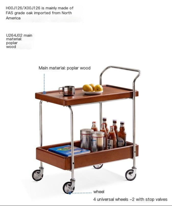 Oak, Poplar Solid Wood Antique Style Double Layer Mobile Side Table