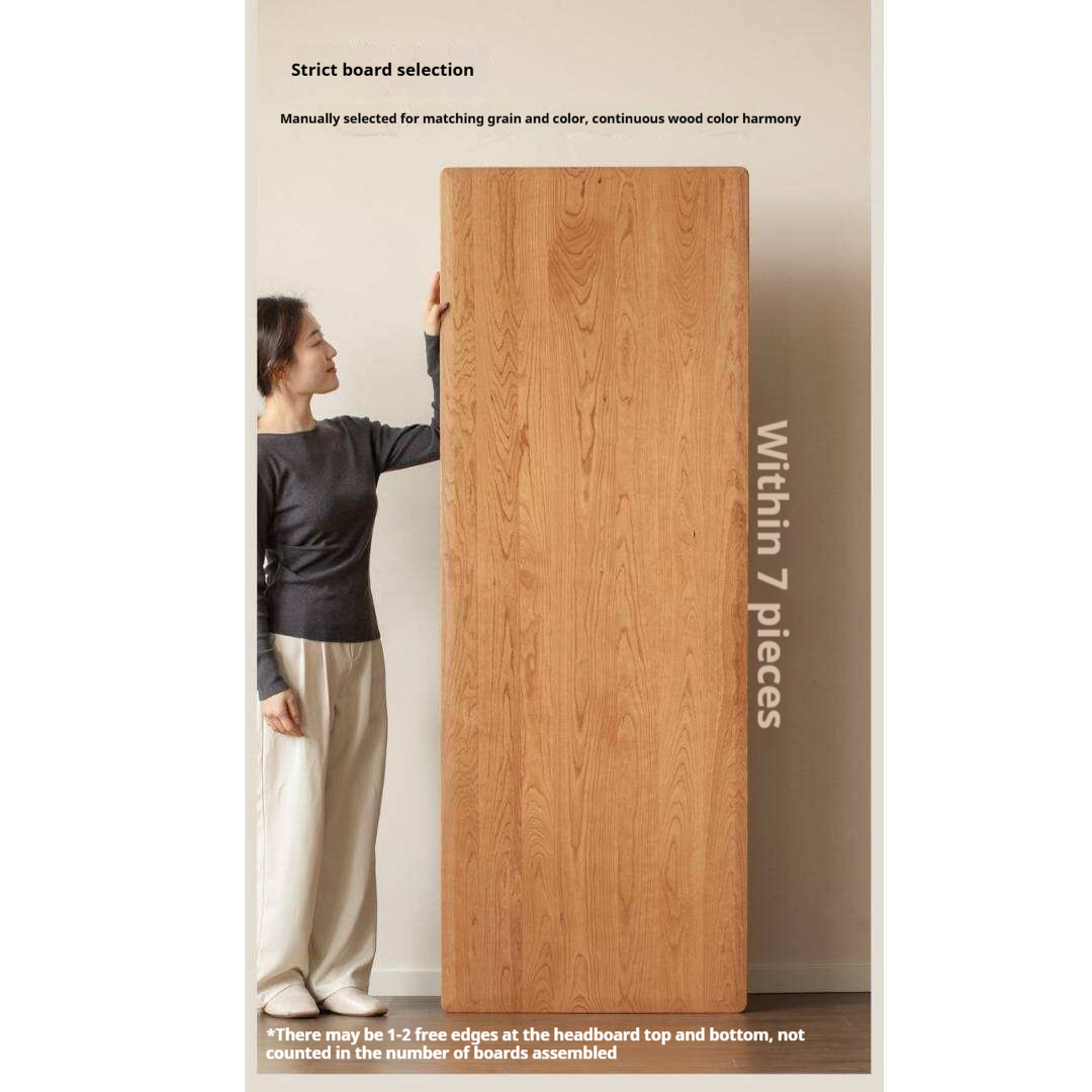 Cherry Solid Wood Bed Modern Minimalist Luminous Bed