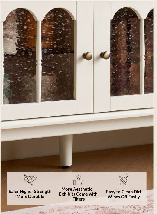Solid RubberWood French Country TV Console with Arched Glass Doors