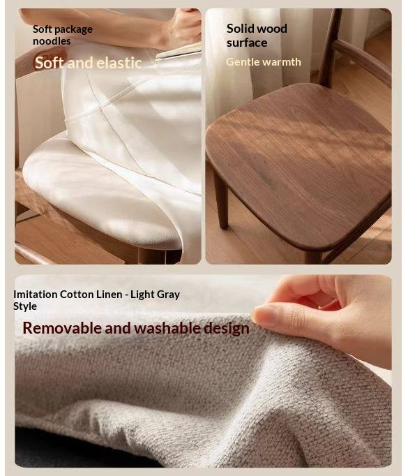 4 pcs -Black Walnut Solid Wood Dining Chair, Curved Back Scandinavian