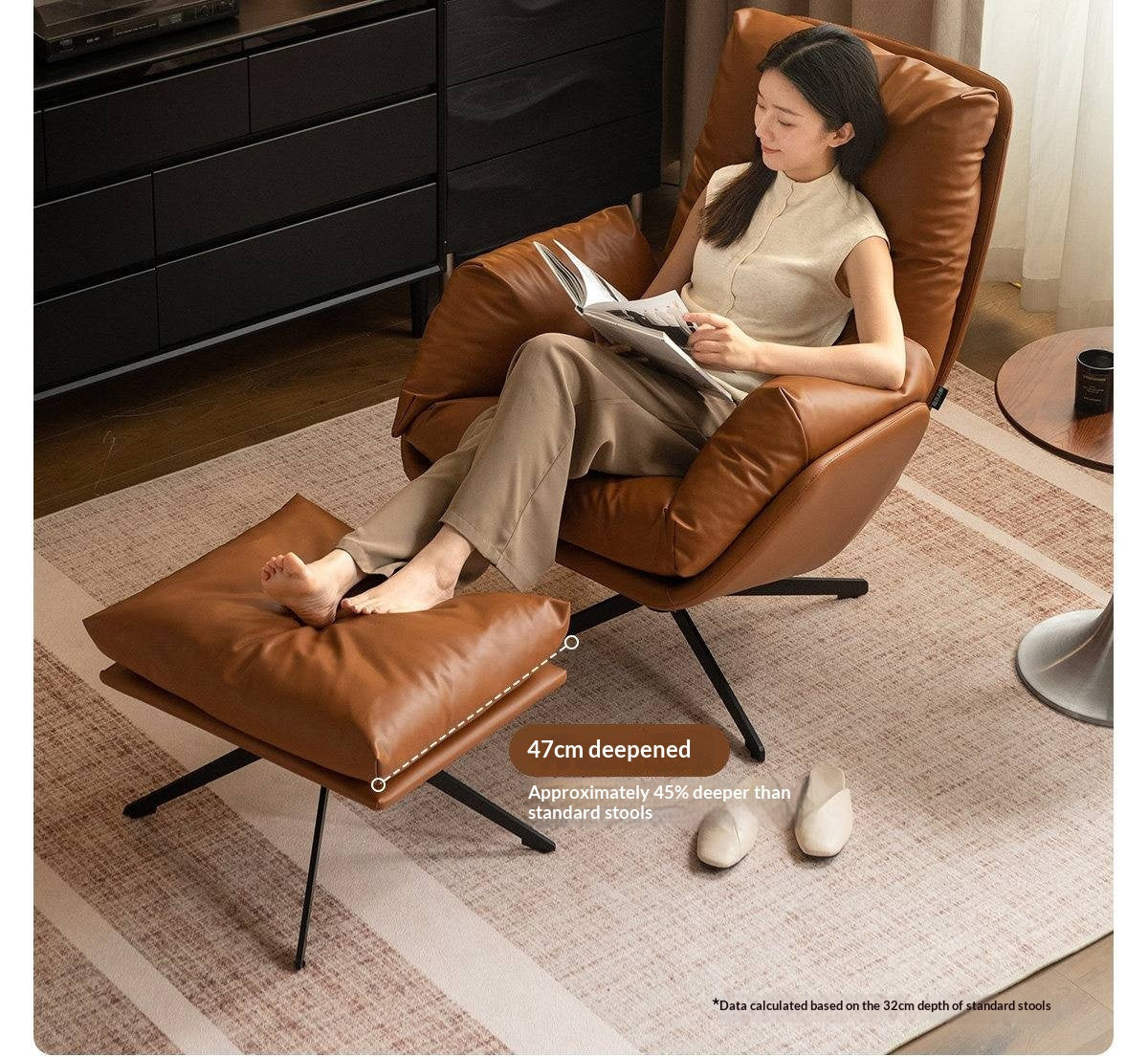 Organic Leather Italian Swivel Lounge Chair