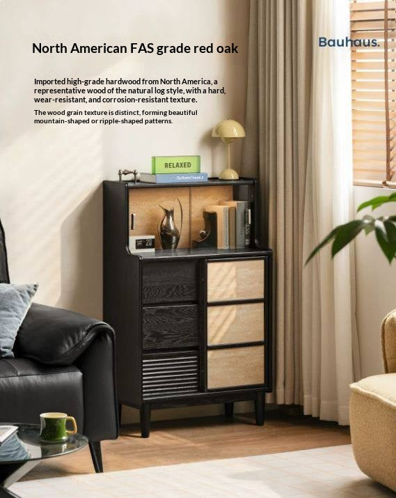 Oak Solid Wood Bauhaus Style Bar Cabinet with Sliding Doors