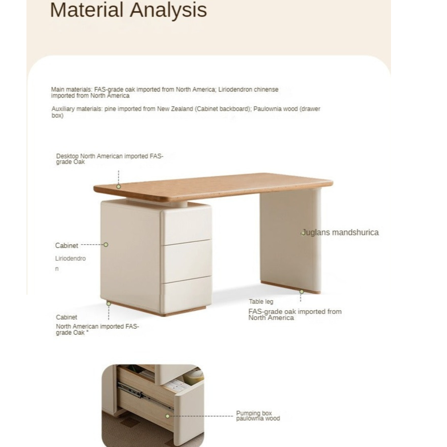 Oak Solid Wood Desk With Lower Cabinet