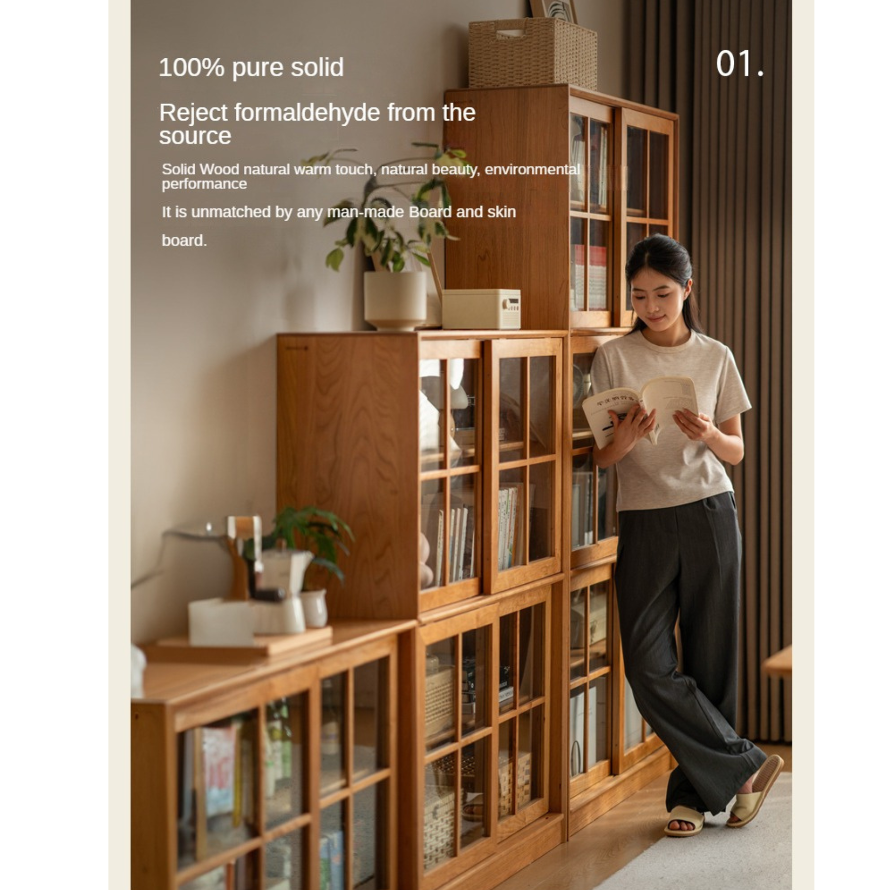 Cherry Solid Wood Medieval Style Bookcase