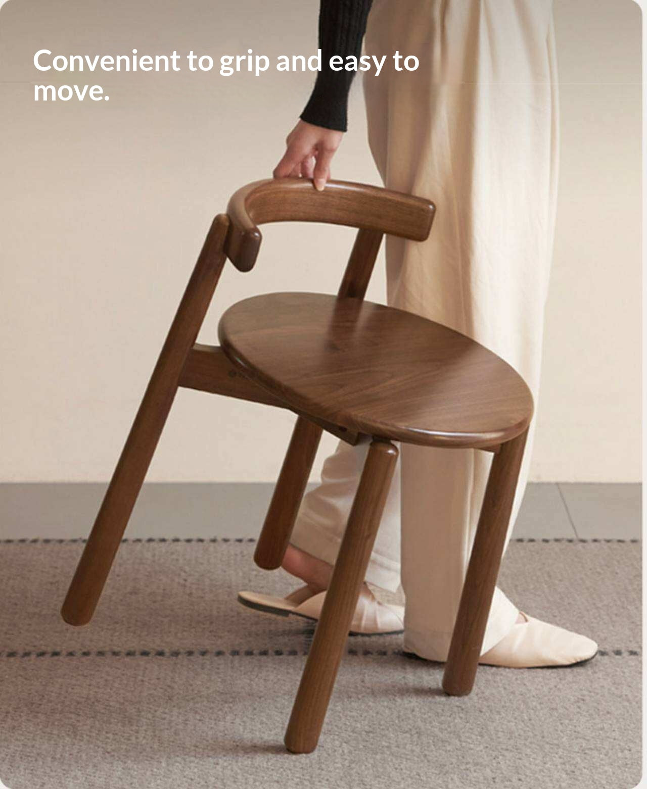 Black Walnut, Oak Solid Wood Low Back Makeup Stool with Round Seat