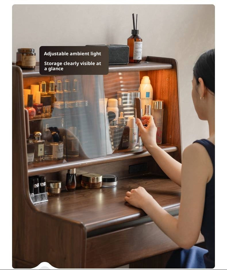 Black Walnut, Sandalwood Solid Wood Light Luxury Multifunctional Dressing Table