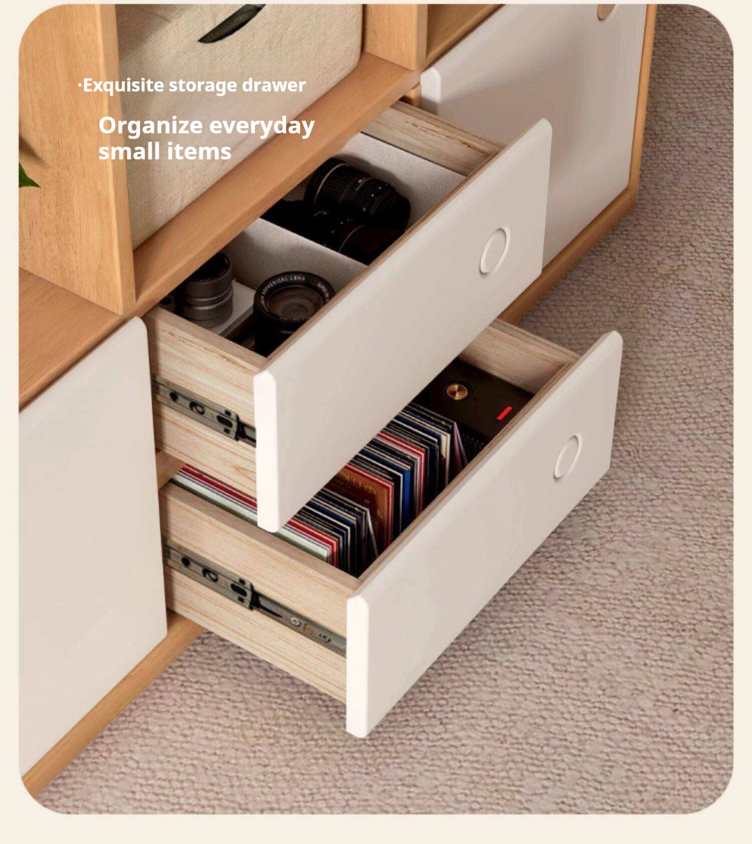 Solid Rubberwood Cream Style Modular Bookcase Cabinet