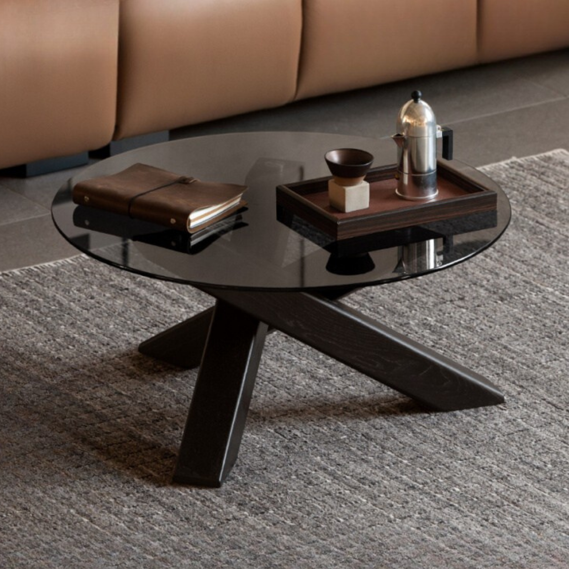 Ash Solid Wood Italian Light Luxury Round Glass Table