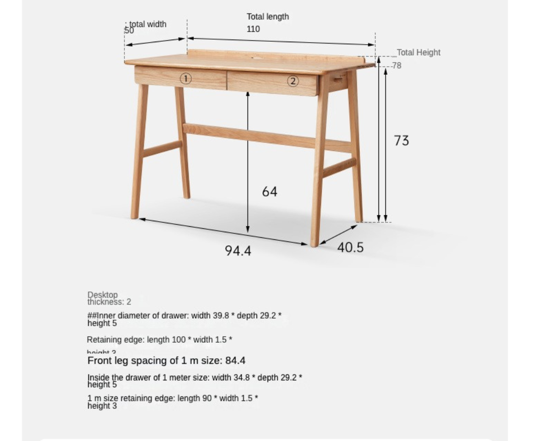 Oak, Beech Solid Wood Office Desk, Console Table