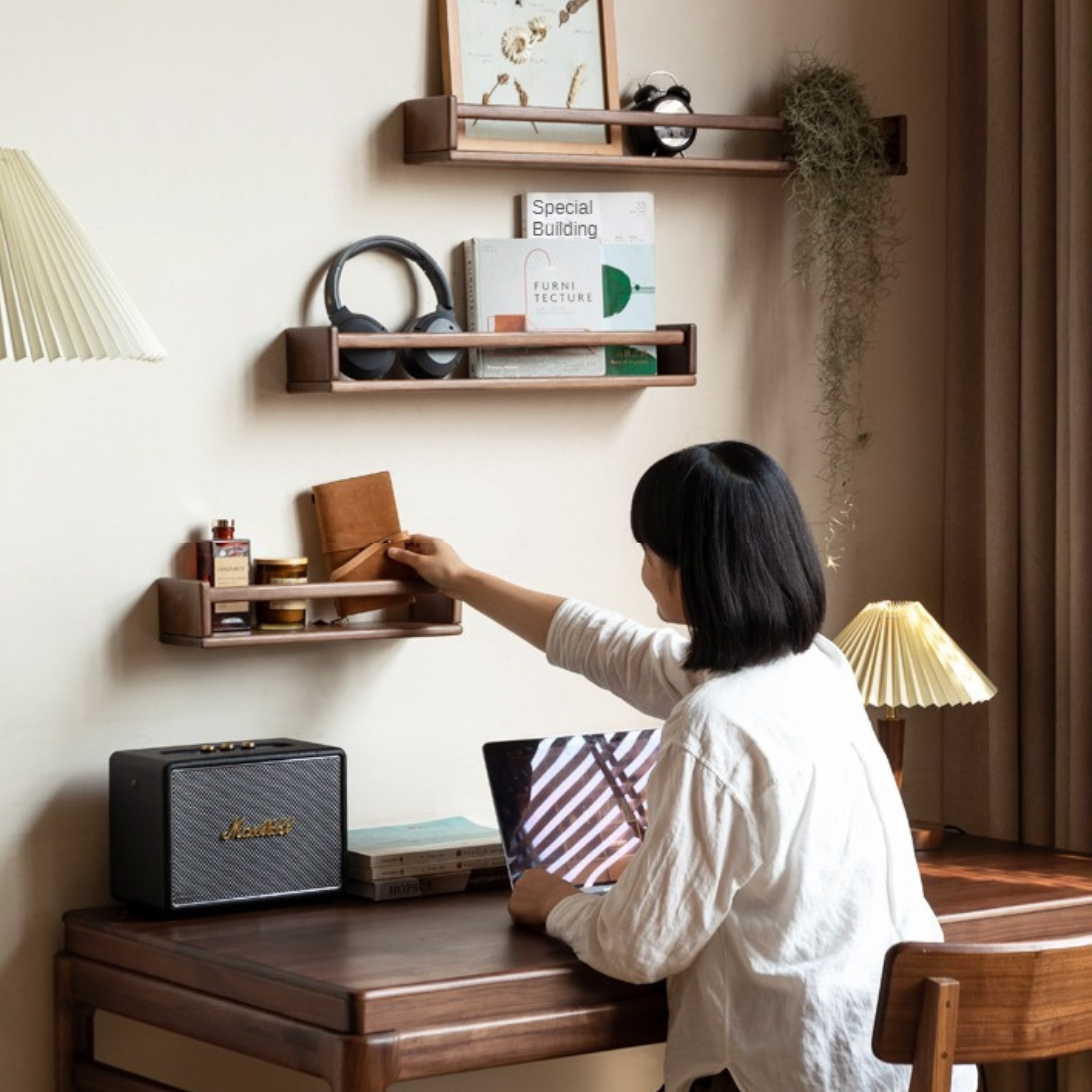 Black walnut, Cherry Solid Wood Wall Rack Hanging Storage Bookshelf