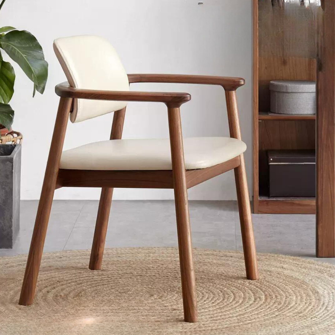 Black Walnut Solid Wood Top layer of Yellow Cowhide Armchair, Organic leather: