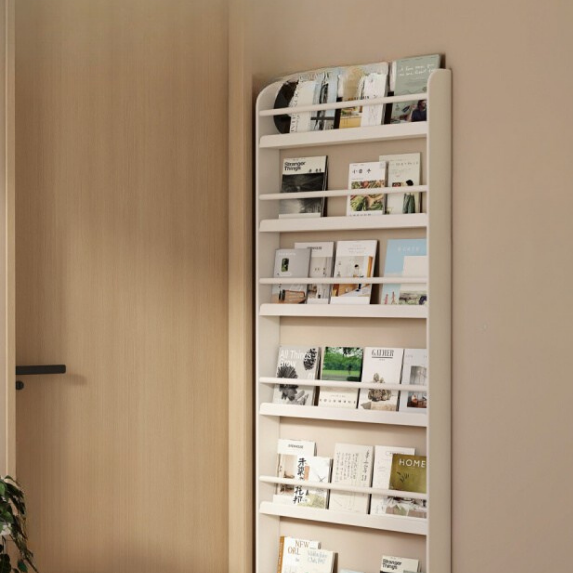 Solid RubberWood Cream Style Corner Bookshelf