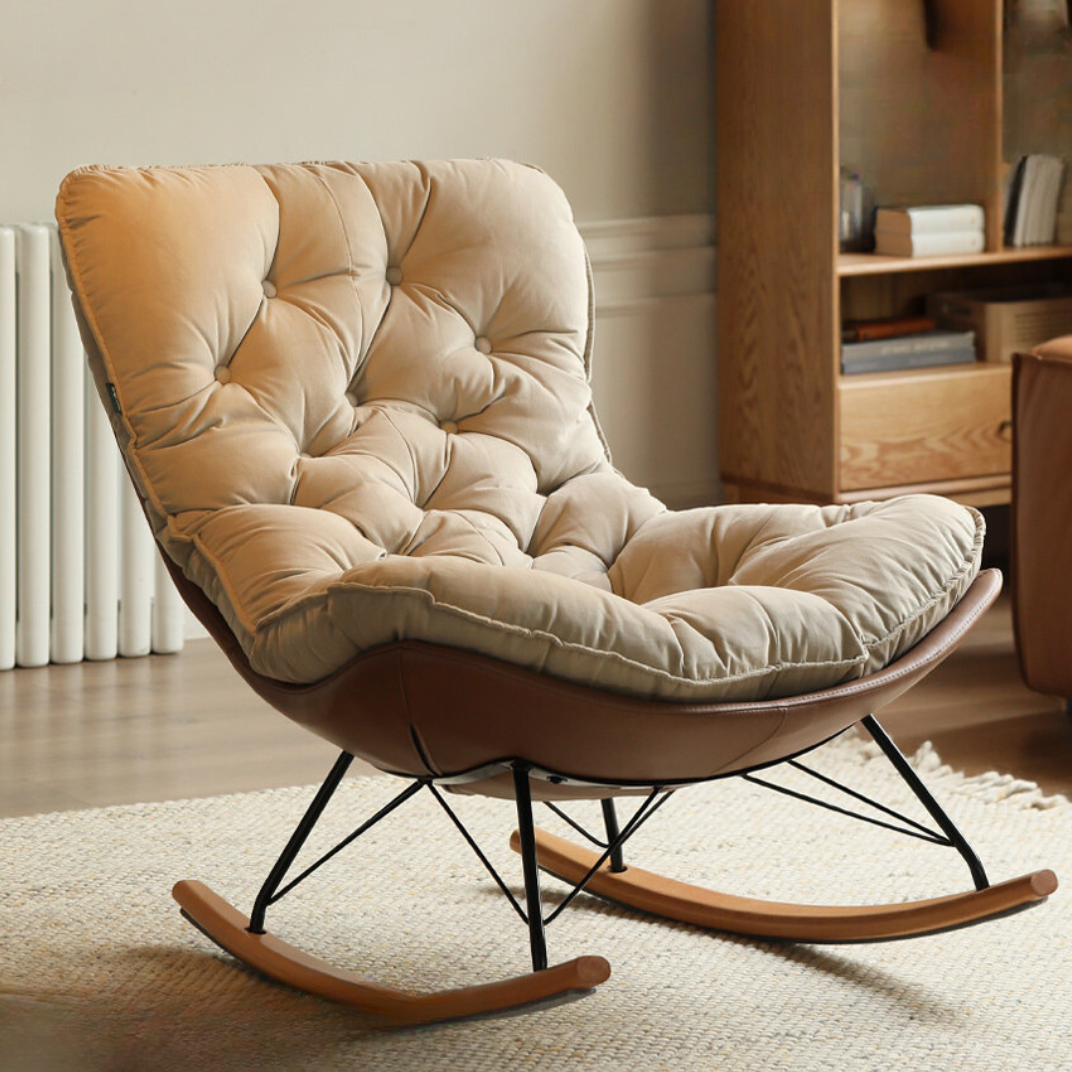 ロッキングチェア、ブラウン/グロースエッグシェル Solid Wood Modern Eggshell Rocking Chair beech legs