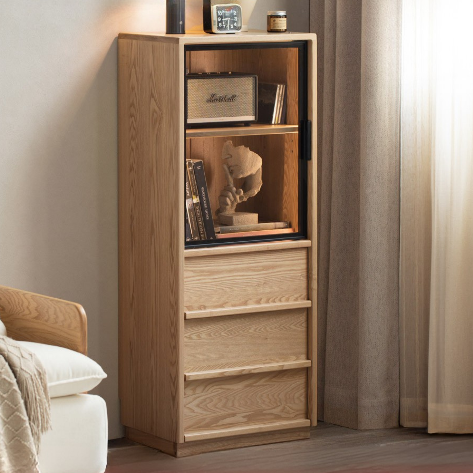 Ash Solid Wood Modern Side Cabinet.