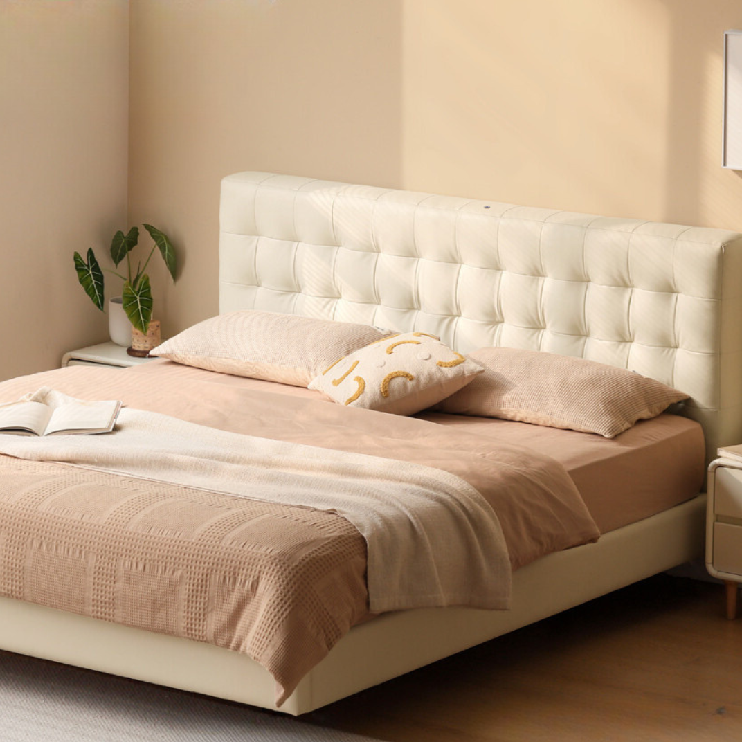 Suspended Organic Leather Bed, Genuine Leather Bed