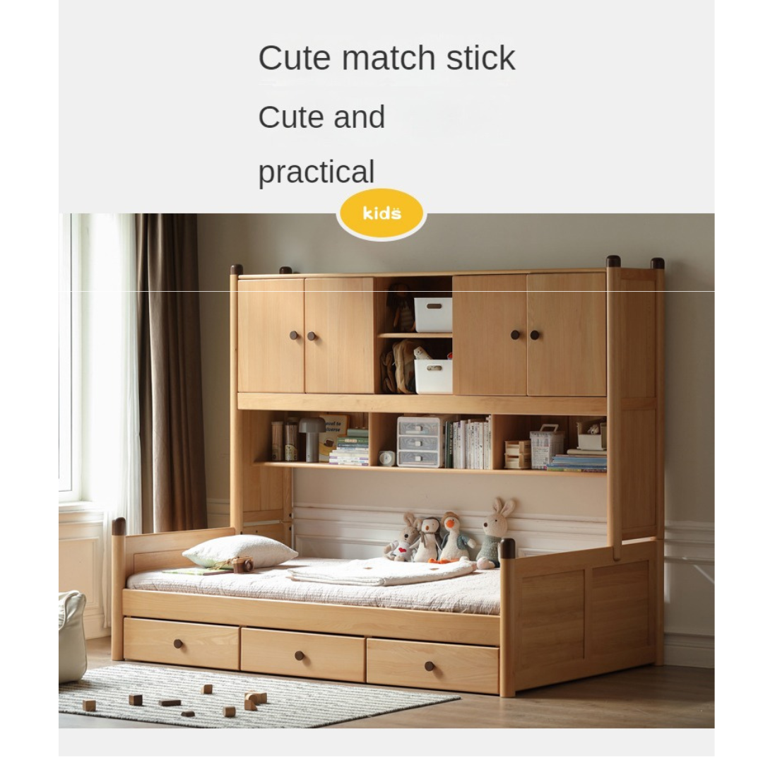 Oak solid wood Multi-function bed with storage