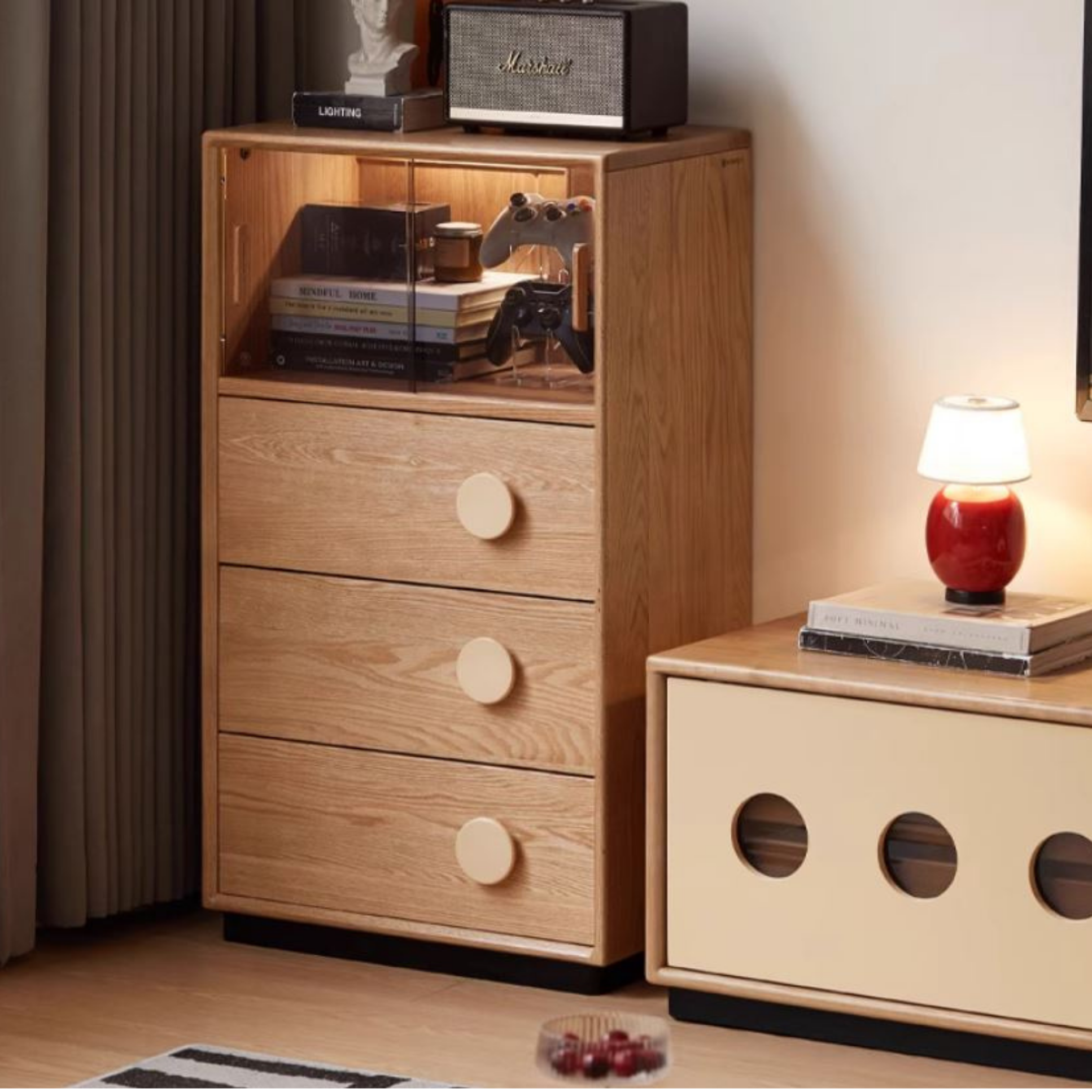 Oak Solid Wood Antique Style Side Cabinet